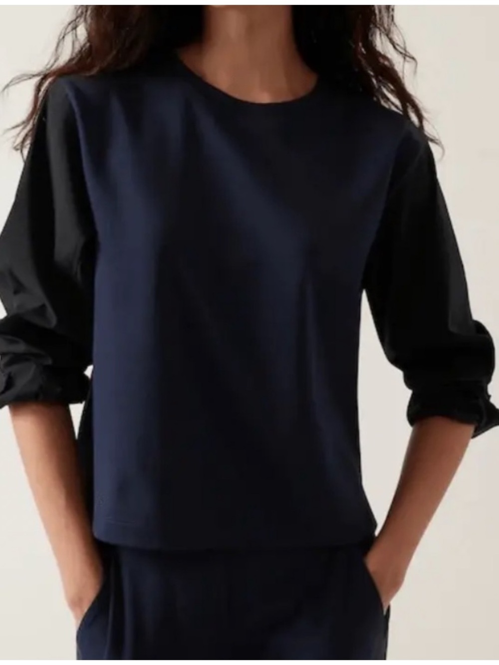 Athleta Harlow Hybrid Crewneck Pullover- Navy & Black